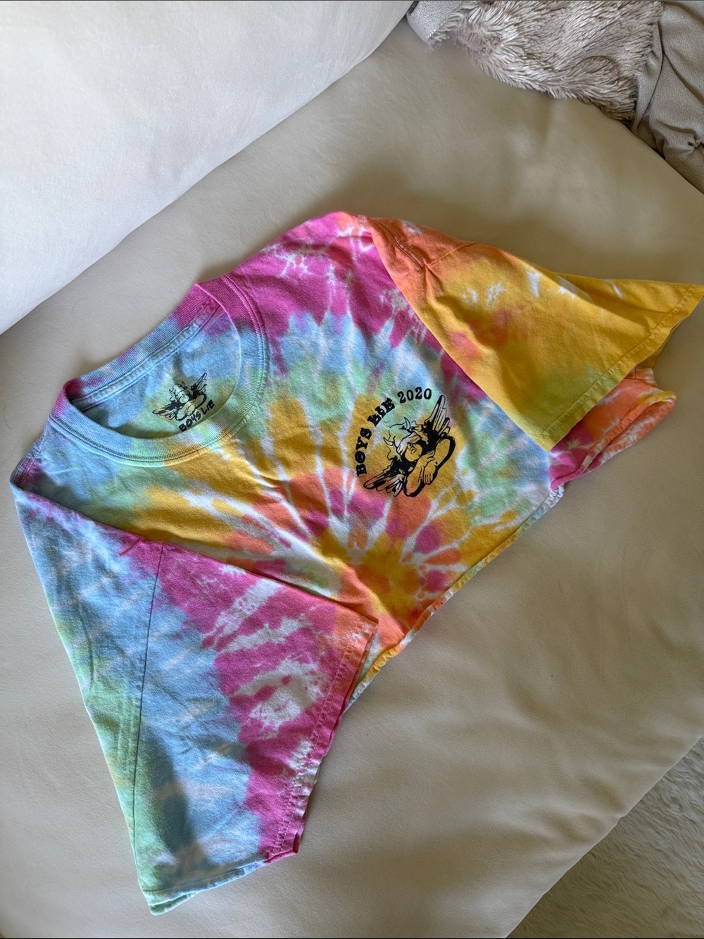 Boys Lie Tie-Dye Cropped Tee in Pink Yellow Blue Green